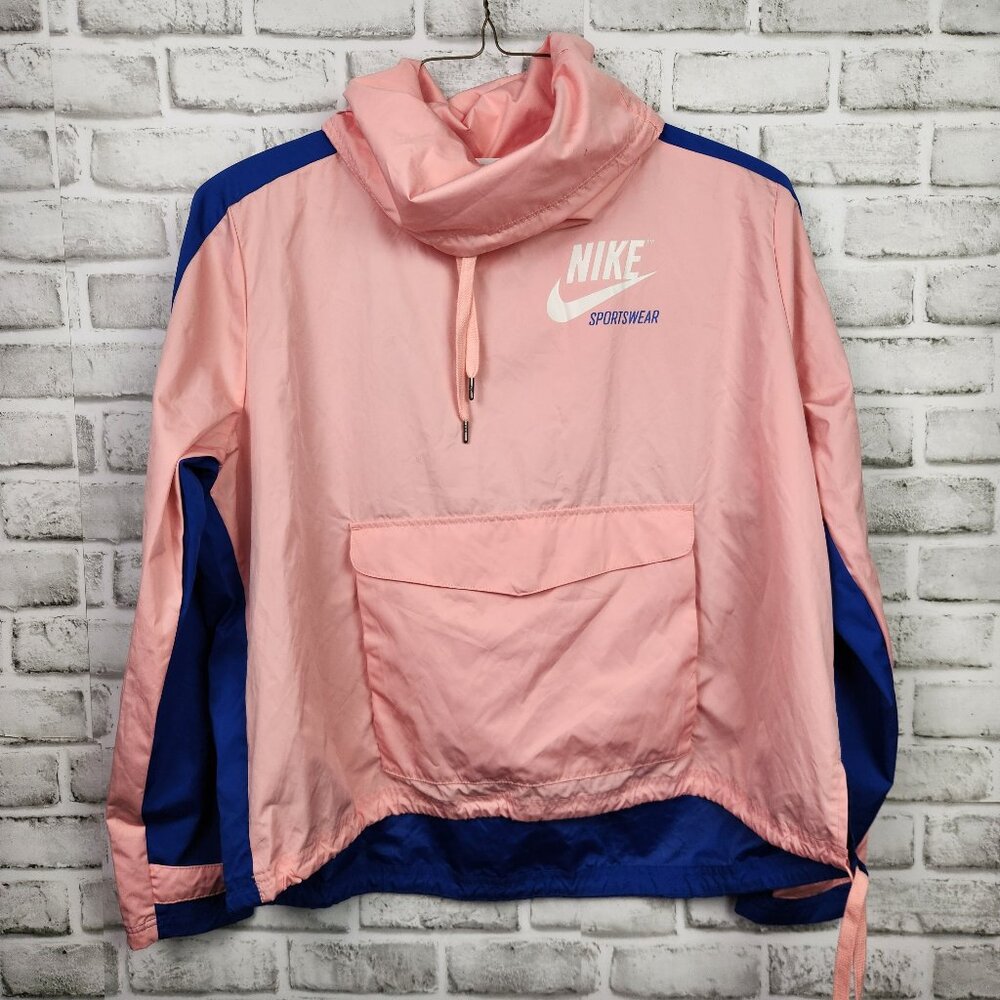 New Nike Sportswear Archive Women L-Tall Coral Blue Pullover Jacket Pouch Pocket
